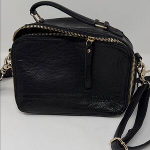 Black Leather Crossbody Bag with Gold Hardware